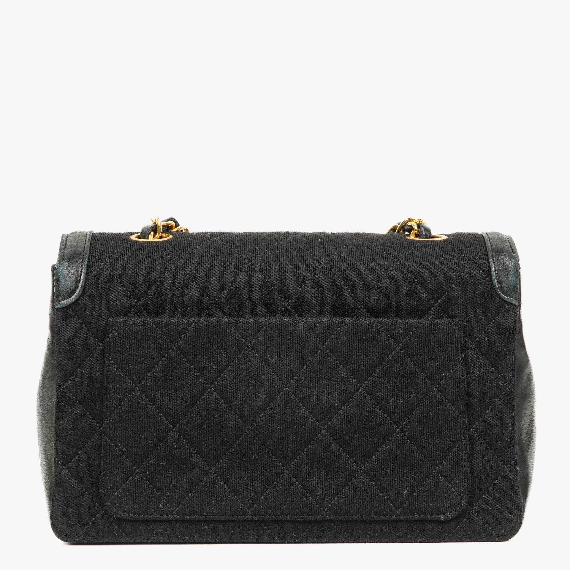 Chanel Vintage Small Single Flap In Black Quilted Jersey And Leather With 24K Gold-Plated Hardware