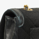 Chanel Vintage Small Single Flap In Black Quilted Jersey And Leather With 24K Gold-Plated Hardware