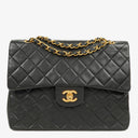 Chanel Vintage Square Classic Double Flap Bag Black Quilted Lambskin 24K Gold-Plated Hardware