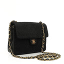 Chanel Vintage Square Single Flab Bag Black Quilted Jersey and Leather 24K Gold-Plated Hardware, 1989-1991