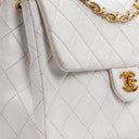 Chanel Vintage Square Flap Bag In White Quilted Lambskin With 24K Gold-Plated Hardware