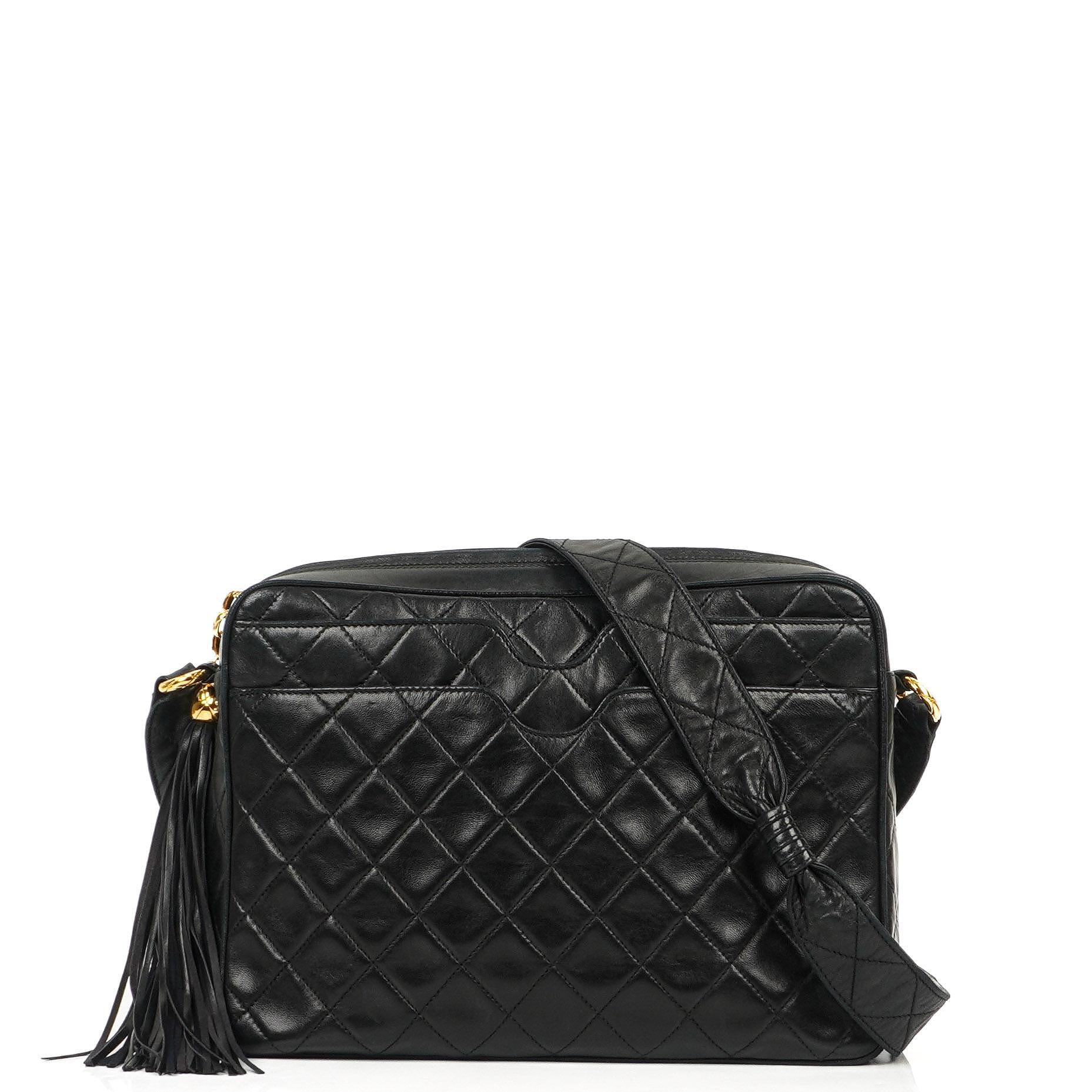 Chanel Vintage Camera Tassel Bag Black Quilted Lambskin Gold-Tone Hardware
