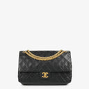Chanel Vintage Timeless Classic Medium Double Flap Bag Black Quilted Lambskin With 24K Gold-Plated Hardware And Mademoiselle Chain