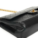 Chanel Vintage Timeless Classic Medium Double Flap Bag Black Quilted Lambskin With 24K Gold-Plated Hardware And Mademoiselle Chain
