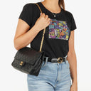 Chanel Vintage Timeless Classic Medium Double Flap Bag Black Quilted Lambskin With 24K Gold-Plated Hardware And Mademoiselle Chain