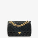Chanel Vintage Timeless Classic Medium Double Flap Bag Black Quilted Lambskin With 24K Gold-Plated Hardware And Mademoiselle Chain