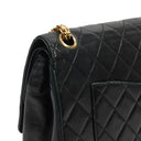 Chanel Vintage Timeless Classic Medium Double Flap Bag Black Quilted Lambskin With 24K Gold-Plated Hardware And Mademoiselle Chain