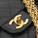 Chanel Vintage Timeless Classic Medium Double Flap Bag Black Quilted Lambskin With 24K Gold-Plated Hardware And Mademoiselle Chain