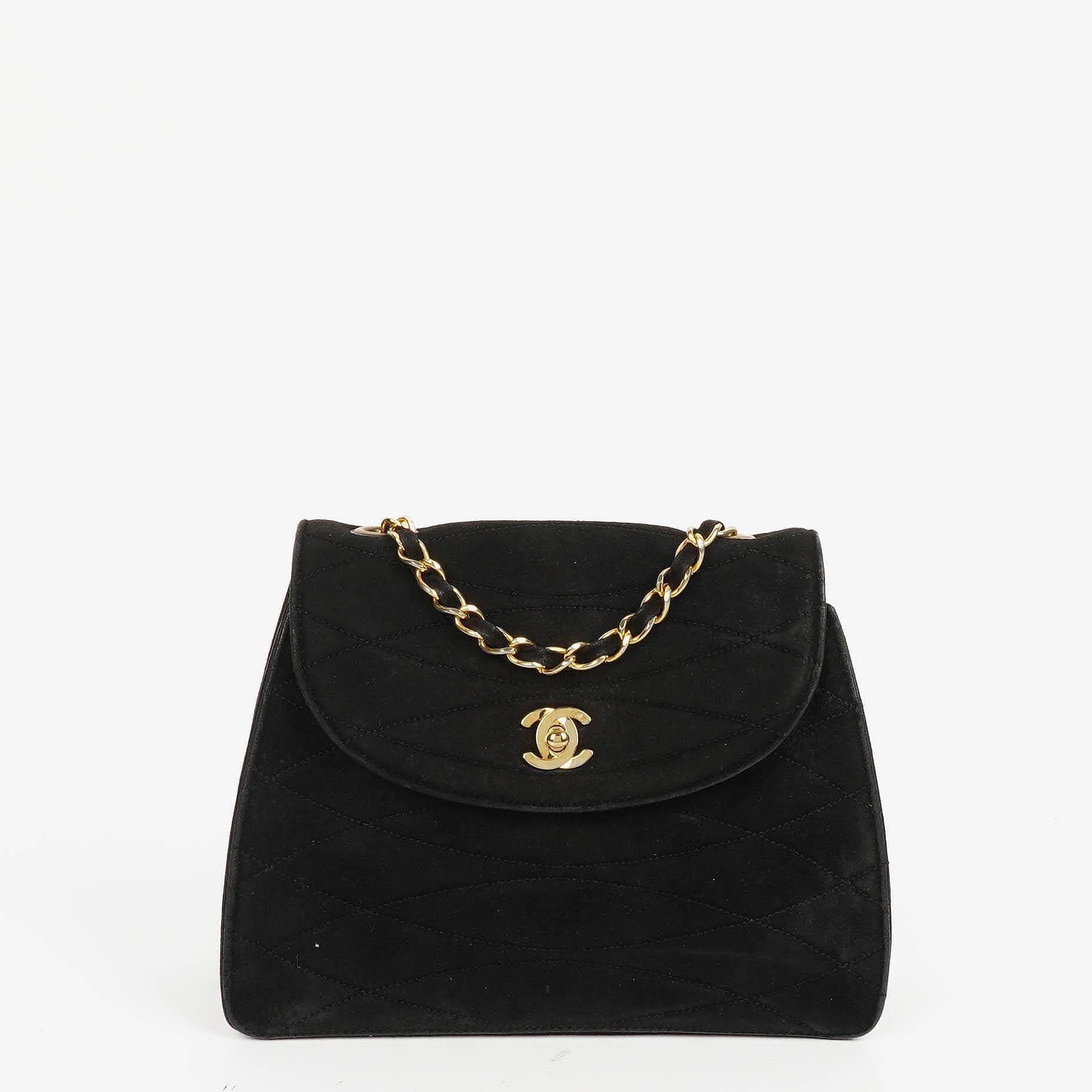 Chanel Mini Trapeze Flap Bag Black Quilted Suede With 24K Gold-Plated Hardware