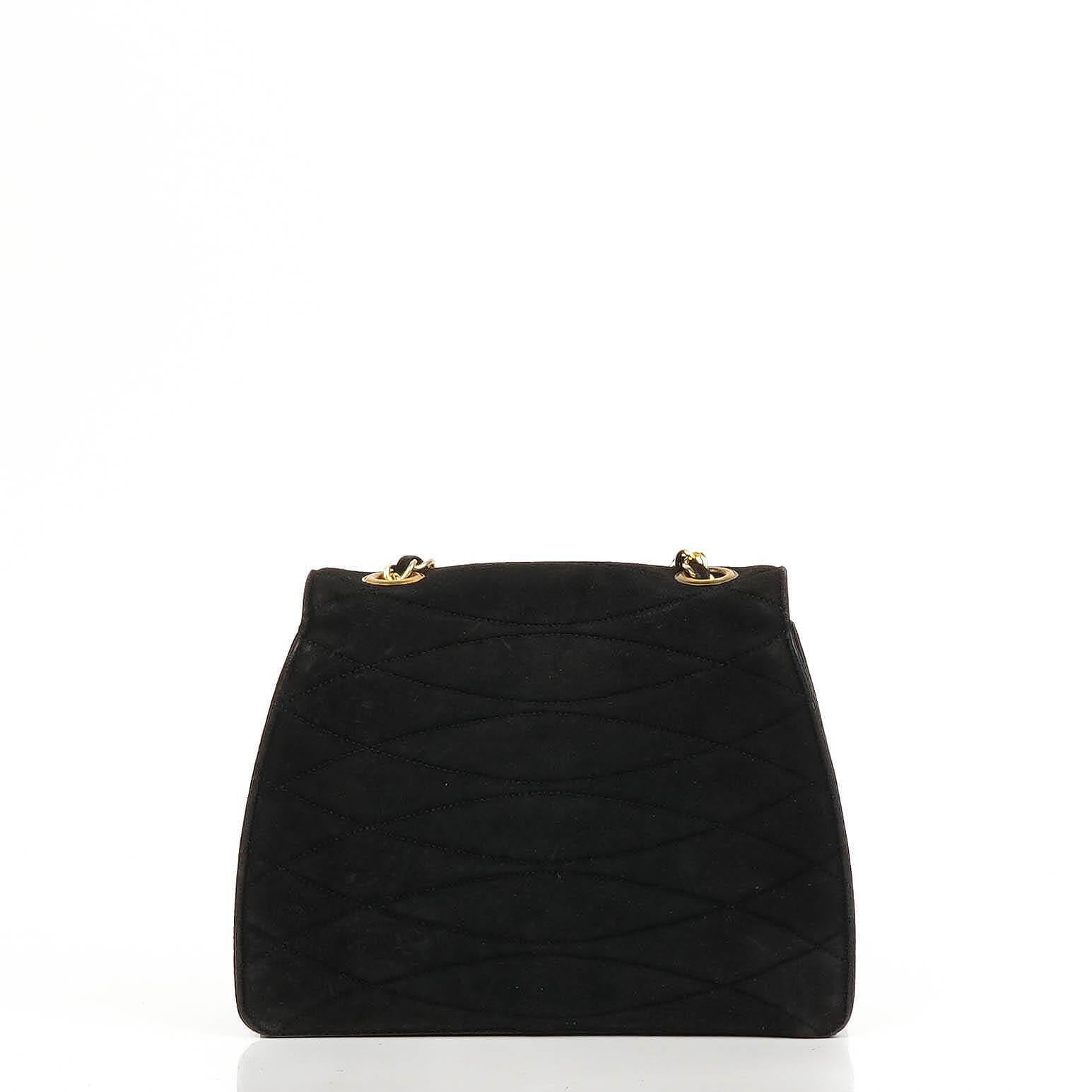 Chanel Mini Trapeze Flap Bag Black Quilted Suede With 24K Gold-Plated Hardware