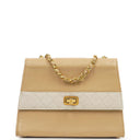 Chanel Vintage Trapezoid Single Flap Bag Beige/White Quilted Leather Gold-Tone Hardware