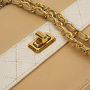 Chanel Vintage Trapezoid Single Flap Bag Beige/White Quilted Leather Gold-Tone Hardware