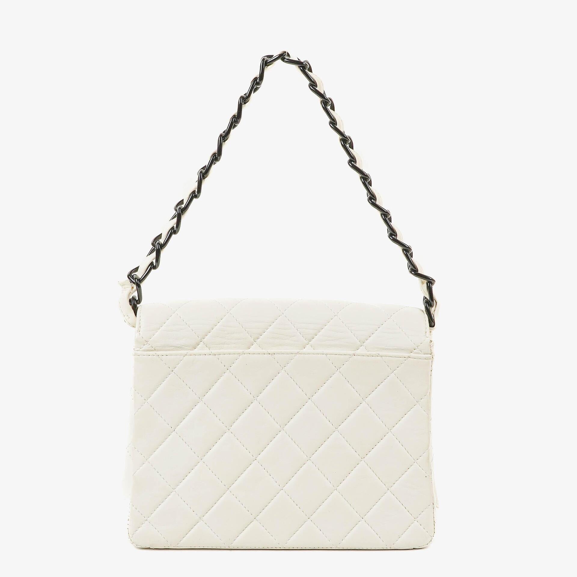 Chanel White Quilted Lambskin Plastic Hardware Shouder Bag