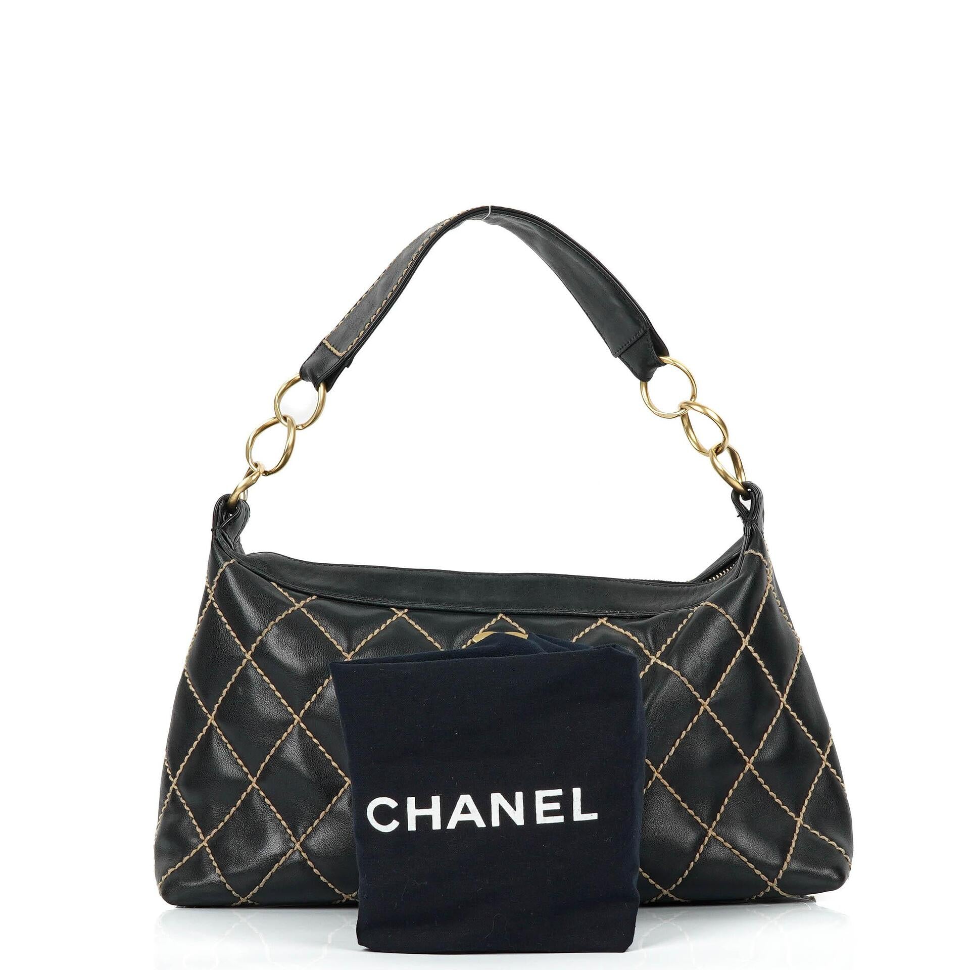 Chanel Wild Stitch Black Quilted Leather CC Shoulder Bag With Gold-Tone Hardware