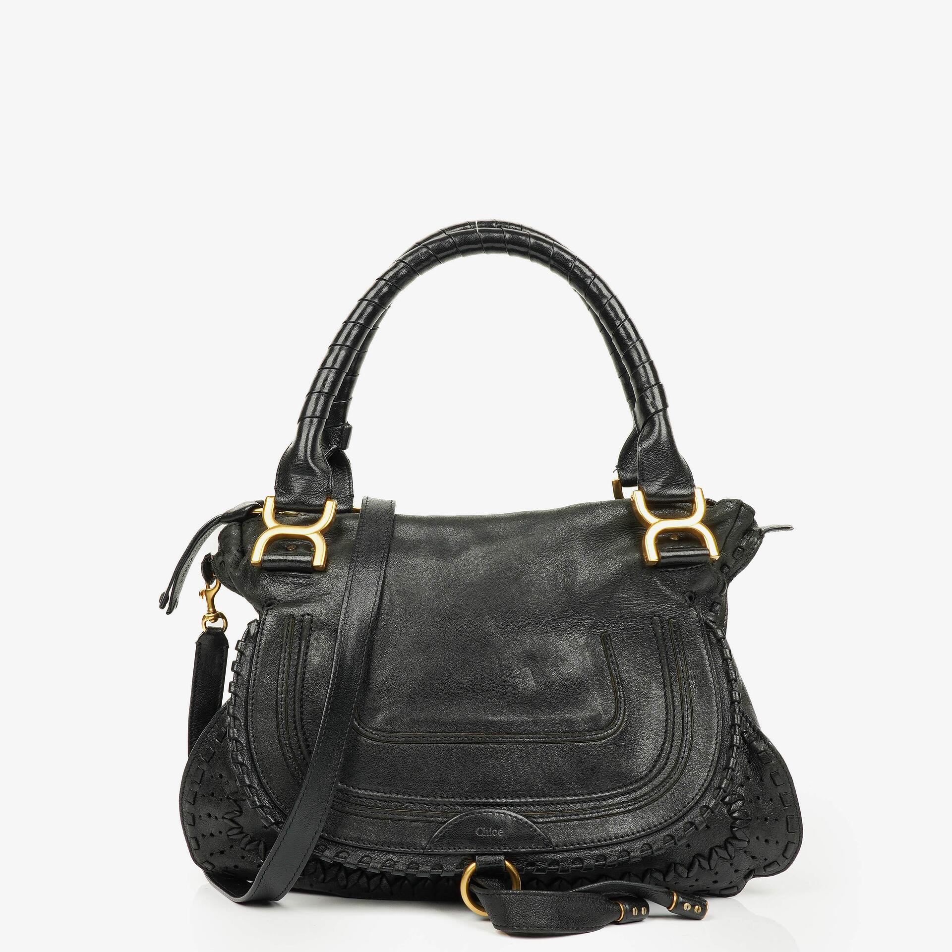 Chloe Black Marcie Leather Top Handle Shoulder Bag