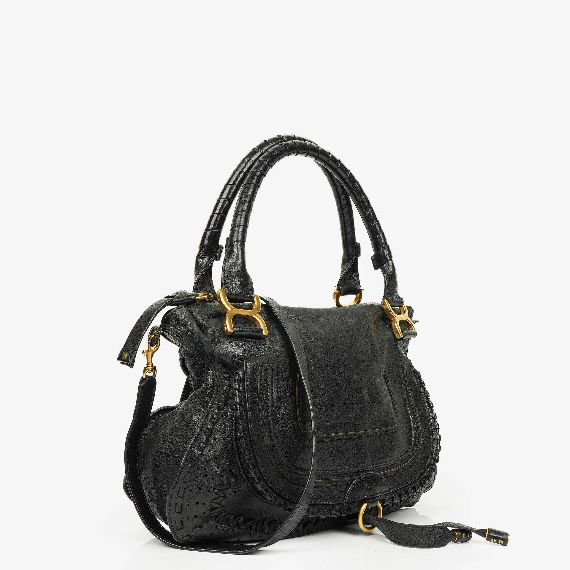Chloe Black Marcie Leather Top Handle Shoulder Bag