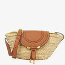 Chloe Brown Woven Raffia and Leather Small Marcie Basket Bag