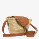 Chloe Brown Woven Raffia and Leather Small Marcie Basket Bag