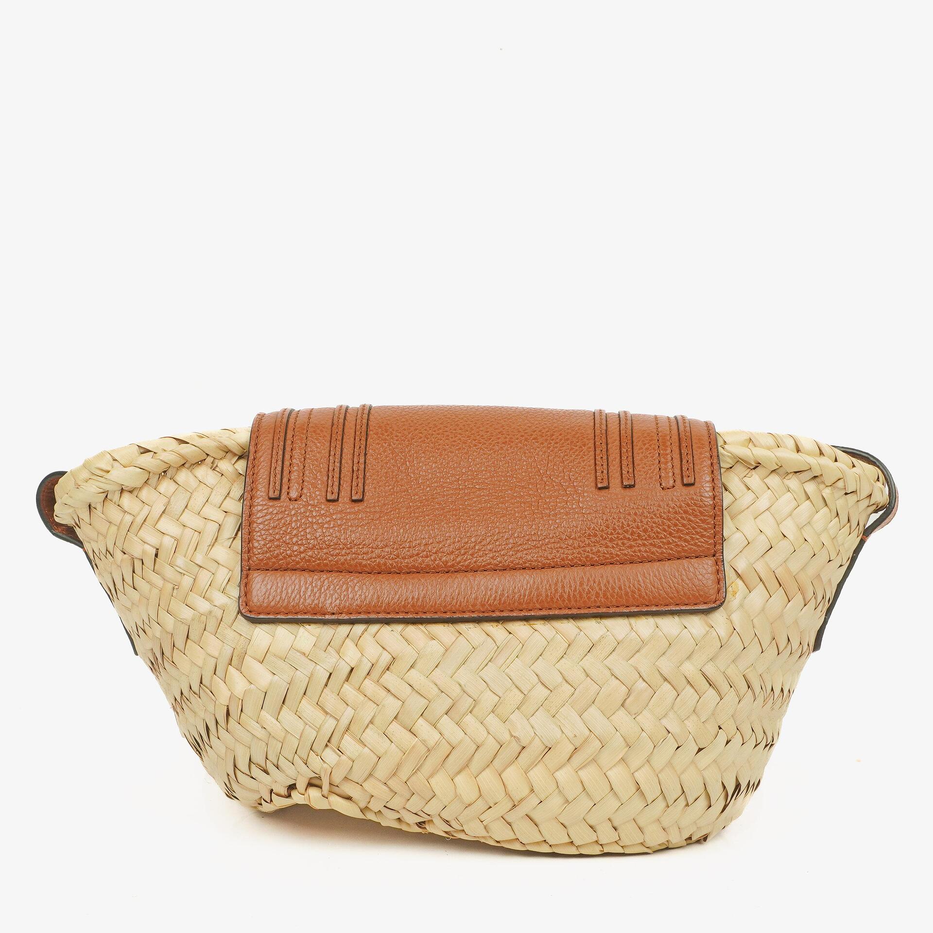 Chloe Brown Woven Raffia and Leather Small Marcie Basket Bag