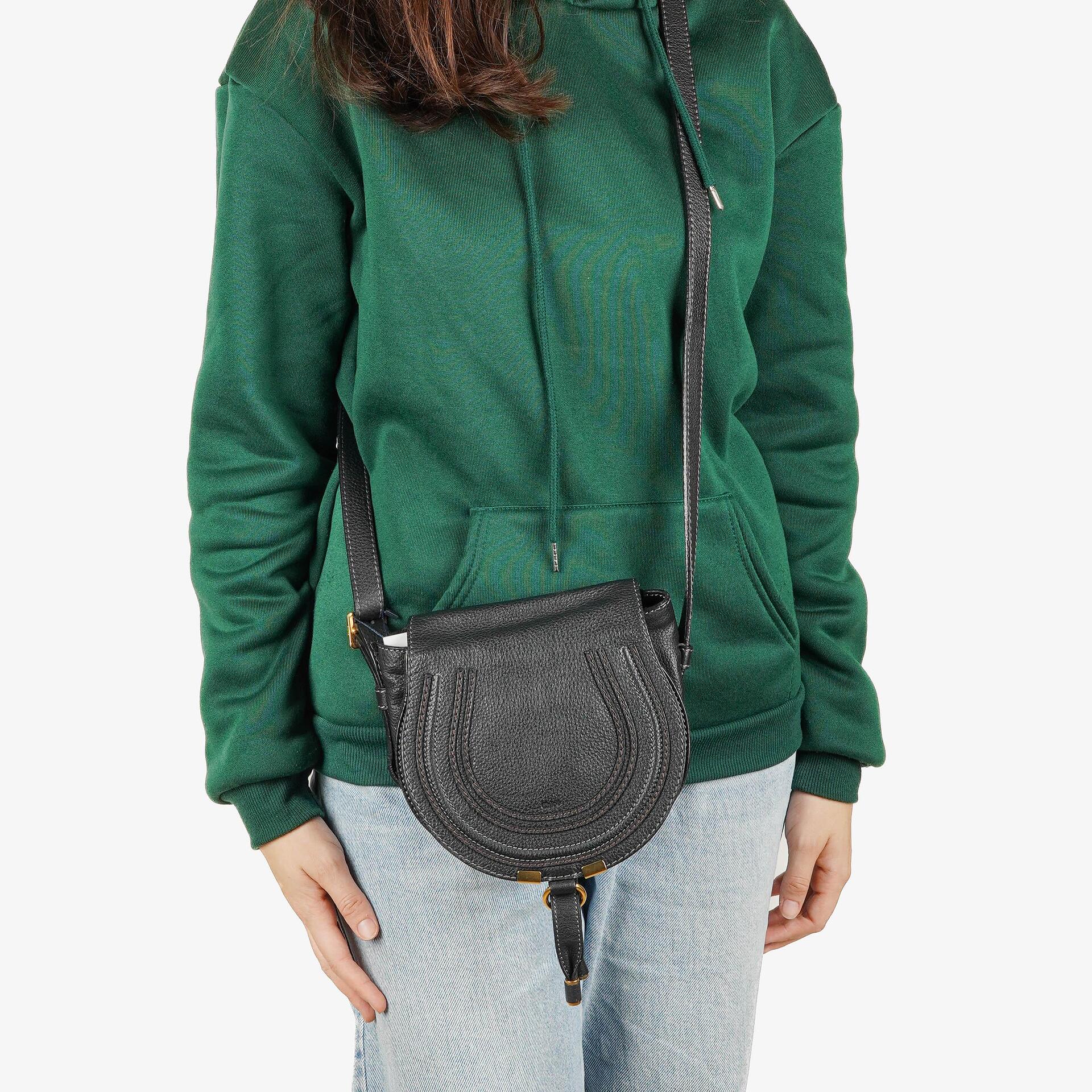 Chloe Marcie Black Leather Saddle Crossbody Bag