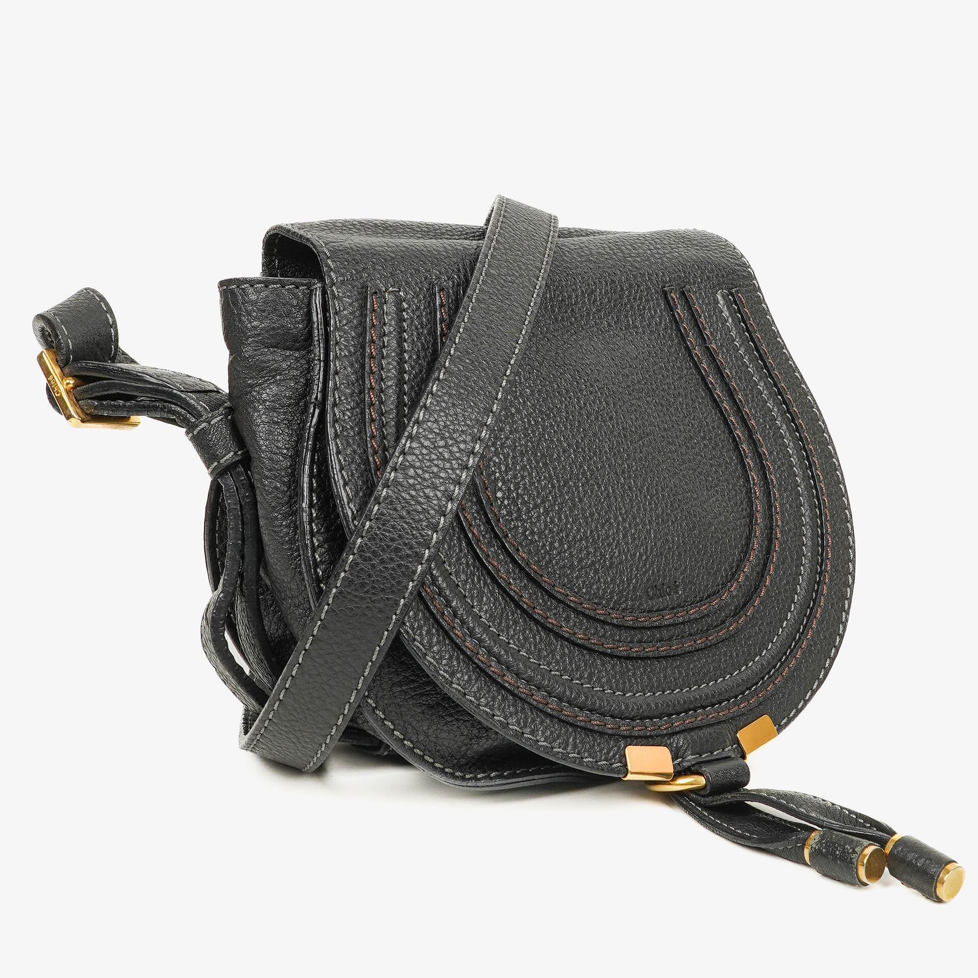 Chloe Marcie Black Leather Saddle Crossbody Bag