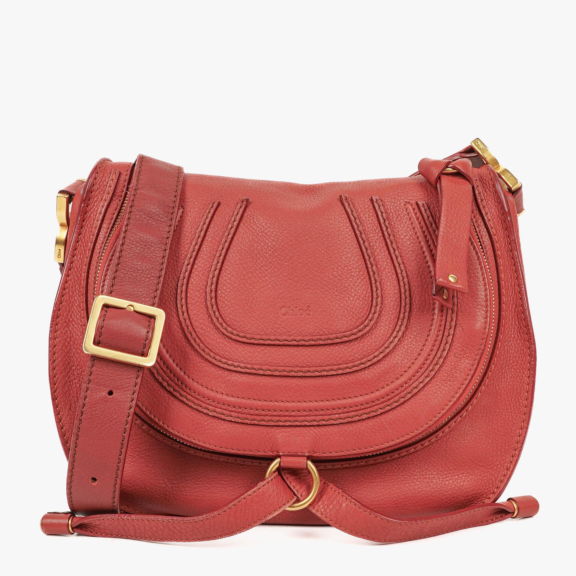 Chloe Marcie Medium Maple Leaf Leather Round Zip Crossbody Bag