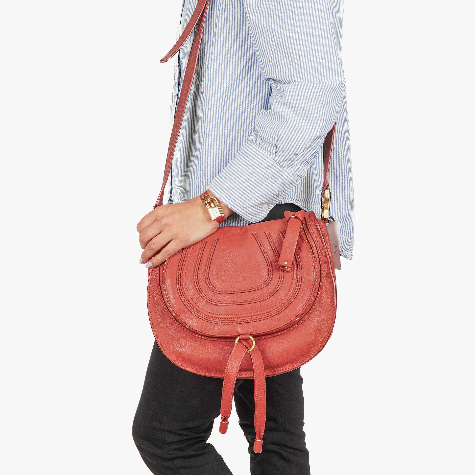 Chloe Marcie Medium Maple Leaf Leather Round Zip Crossbody Bag