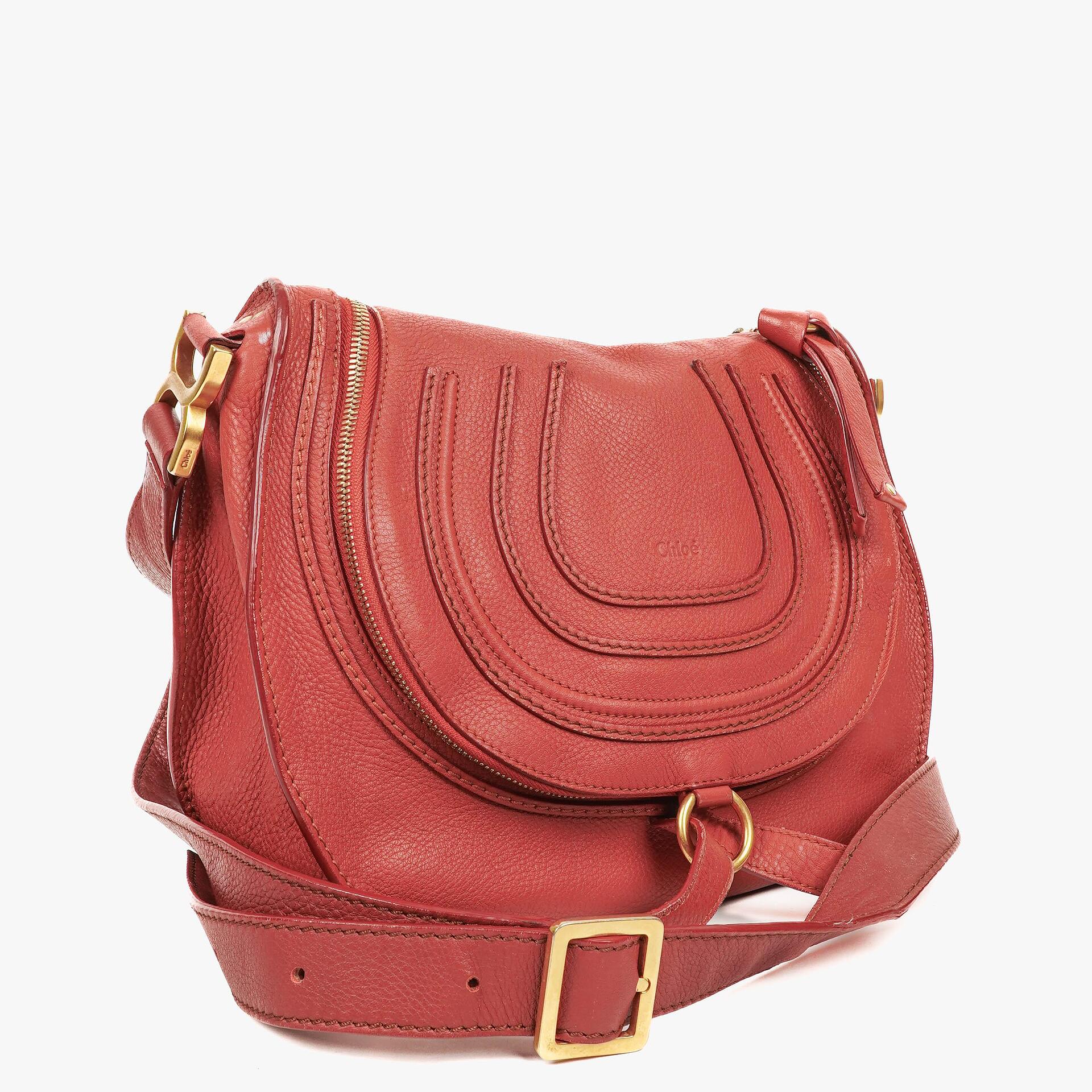 Chloe Marcie Medium Maple Leaf Leather Round Zip Crossbody Bag