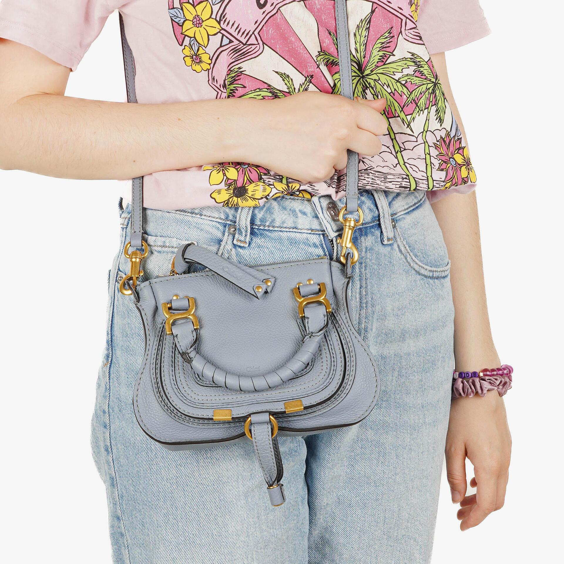 Chloe Marcie Mini Ash Blue Grained Leather Bag