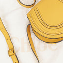 Chloe Marcie Saddle Small Crossbody Bag In Dusty Yellow Pebbled Leather