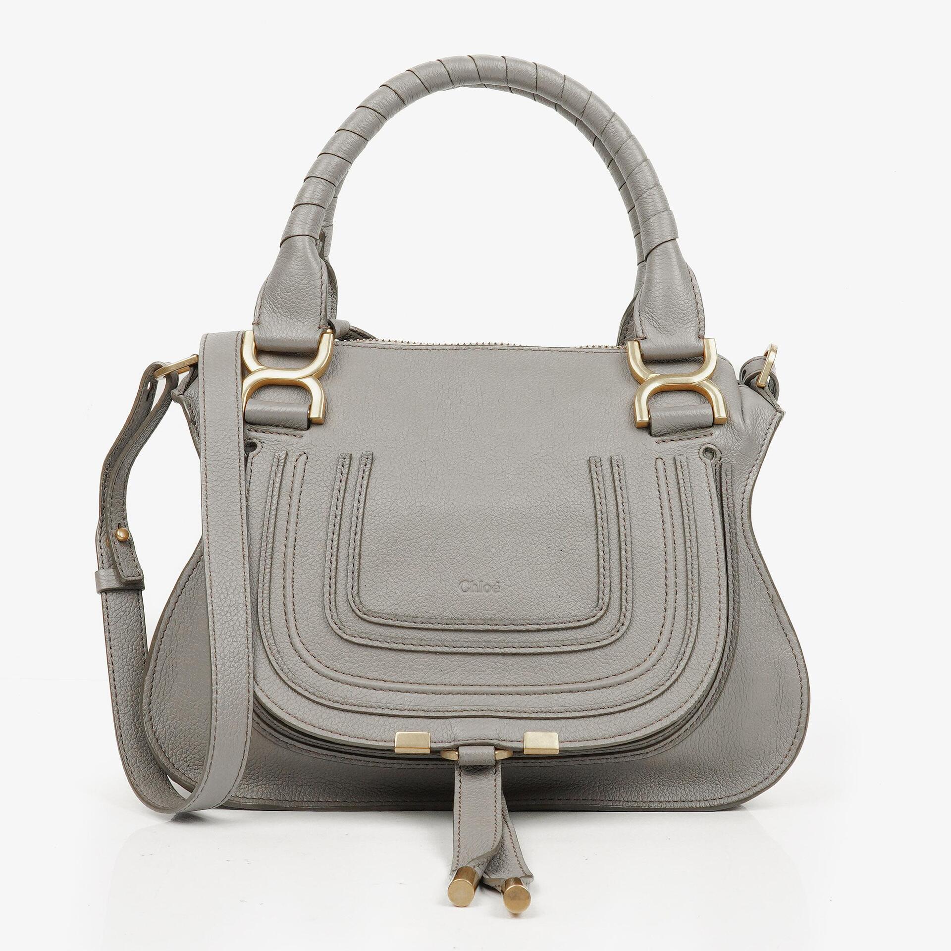 Chloe Marcie Small Cashmere Grey Grained Leather Bag