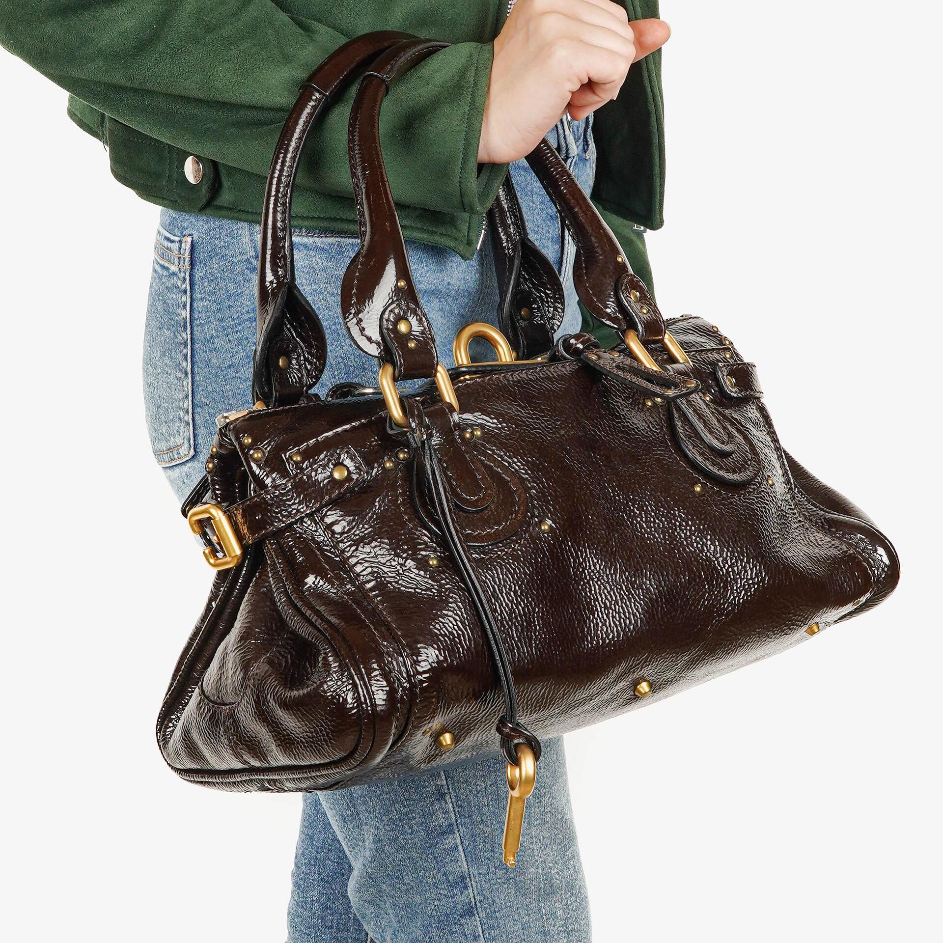 Chloe Paddington Dark Brown Patent Leather Satchel Bag