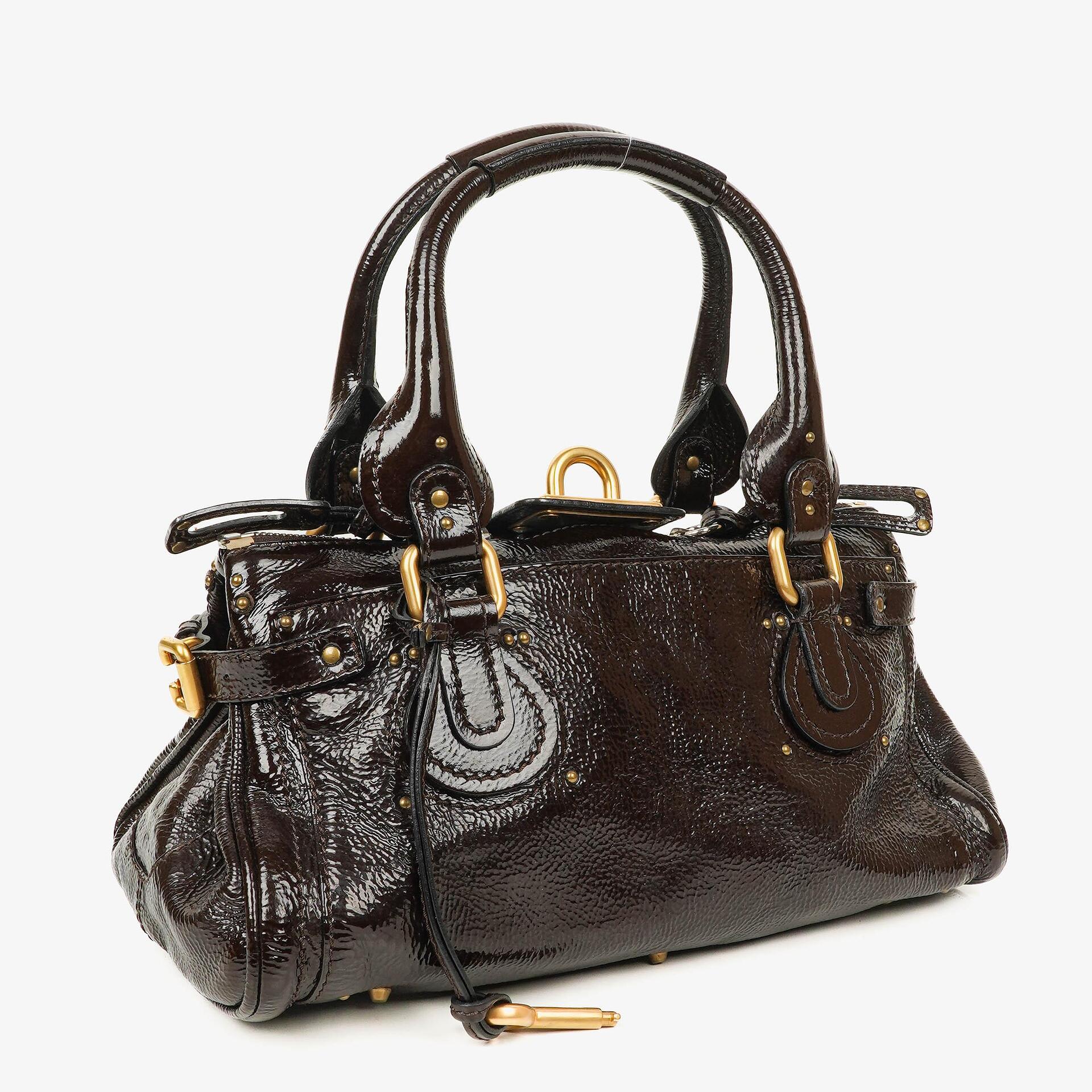 Chloe Paddington Dark Brown Patent Leather Satchel Bag