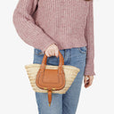 Chloe Raffia Mini Marcie Grain Calfskin Tan Basket