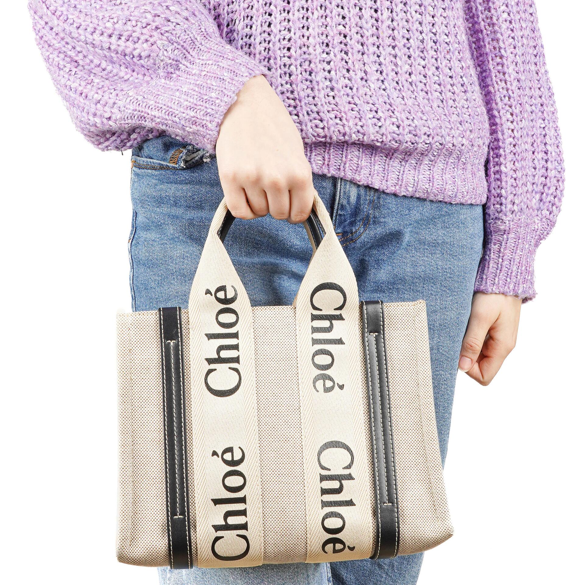 Chloe Small Woody linen Tote Bag
