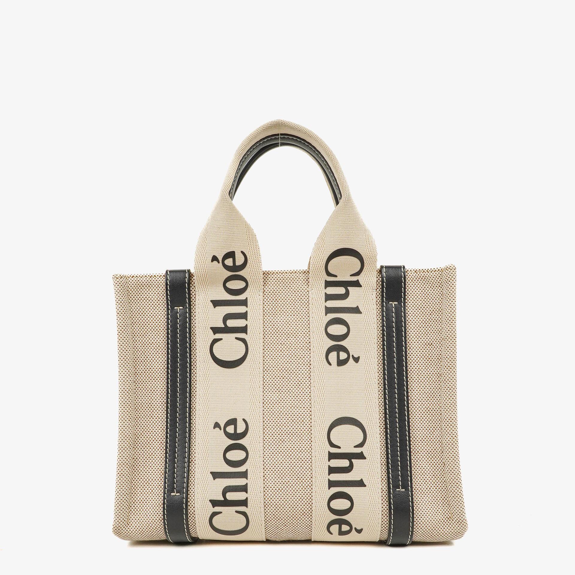 Chloe Small Woody linen Tote Bag