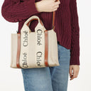 Chloe Small Woody linen Tote Bag Brown
