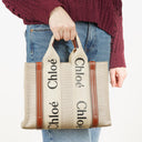 Chloe Small Woody linen Tote Bag Brown