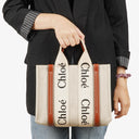 Chloe Small Woody Linen Tote Bag Brown