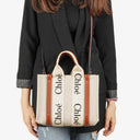 Chloe Small Woody Linen Tote Bag Brown