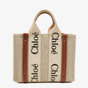 Chloe Small Woody Linen Tote Bag Brown