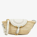 Chloe White/Beige Woven Raffia and Leather Small Marcie Basket Bag