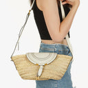 Chloe White/Beige Woven Raffia and Leather Small Marcie Basket Bag