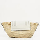 Chloe White/Beige Woven Raffia and Leather Small Marcie Basket Bag