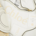 Chloe White/Beige Woven Raffia and Leather Small Marcie Basket Bag