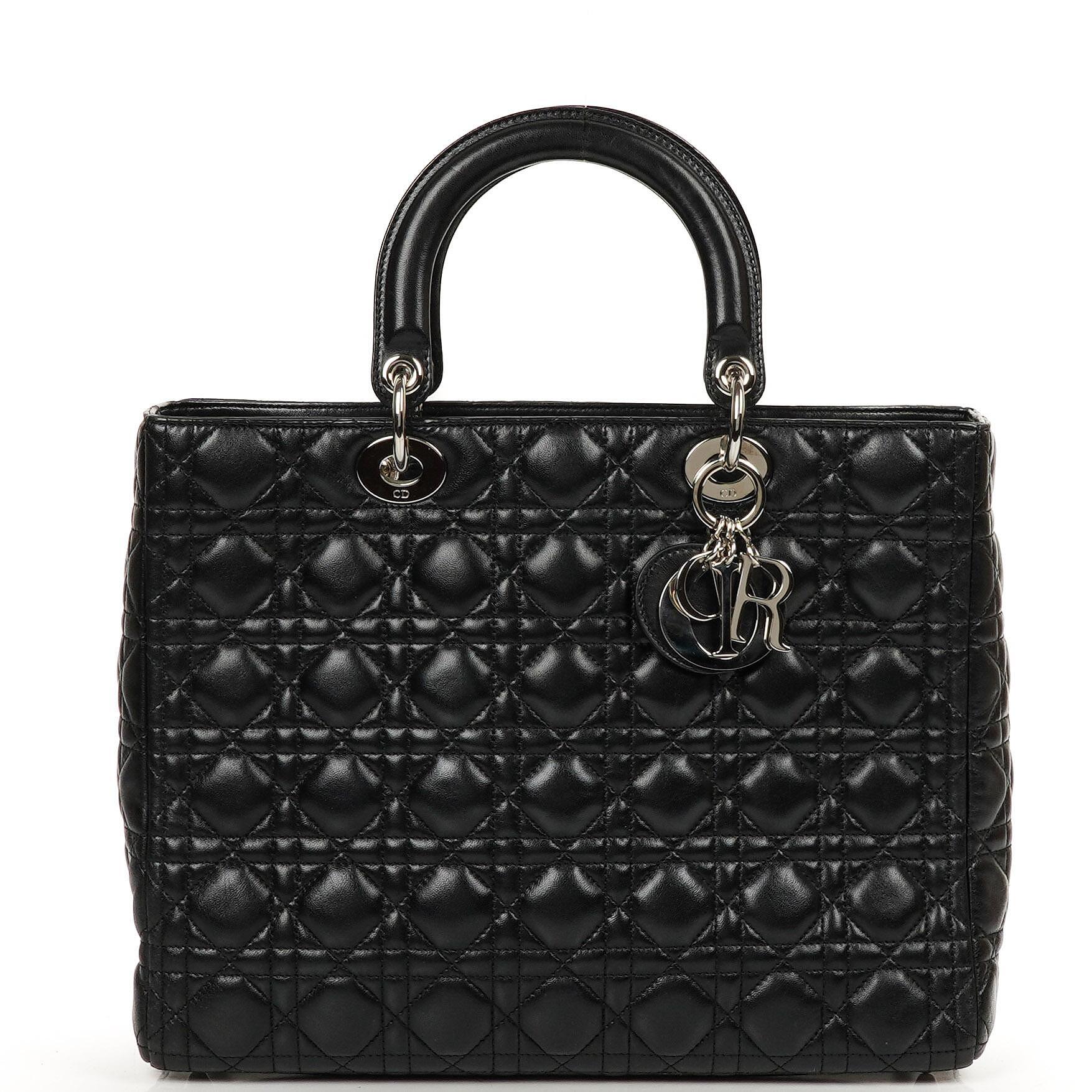 Christian Dior Large Lady Dior Black Cannage Quilted Lambskin Handbag, 2010