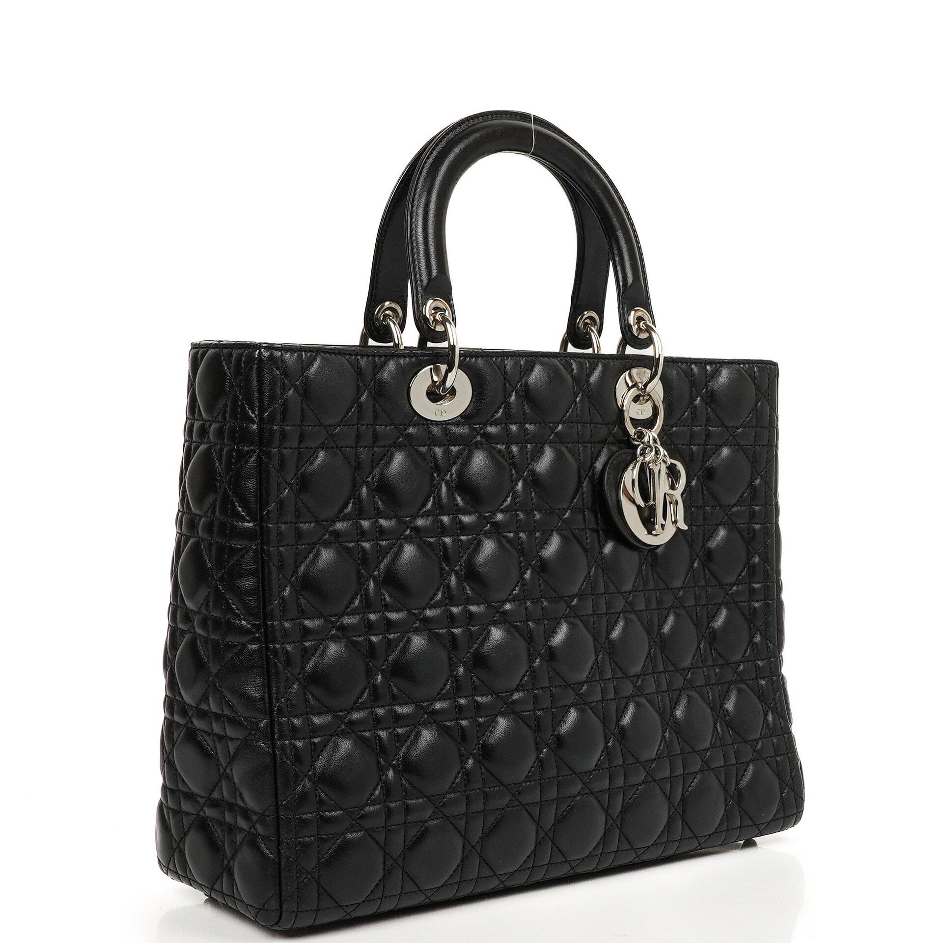 Christian Dior Large Lady Dior Black Cannage Quilted Lambskin Handbag, 2010