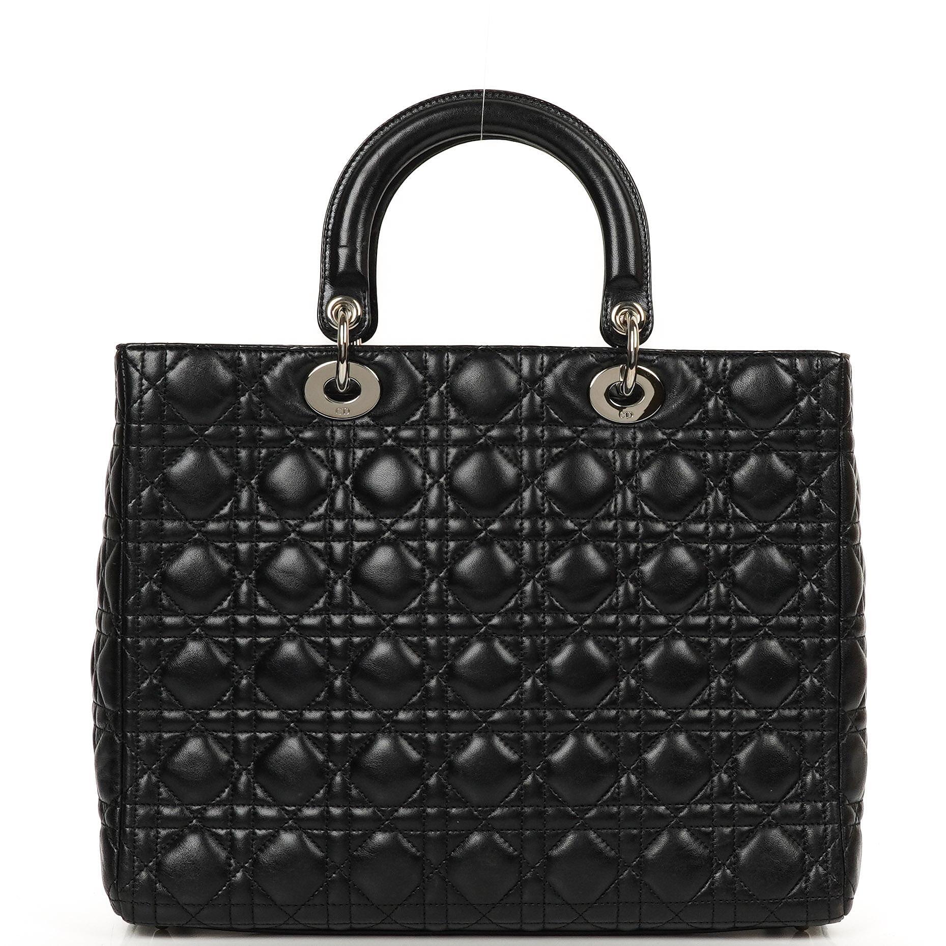 Christian Dior Large Lady Dior Black Cannage Quilted Lambskin Handbag, 2010