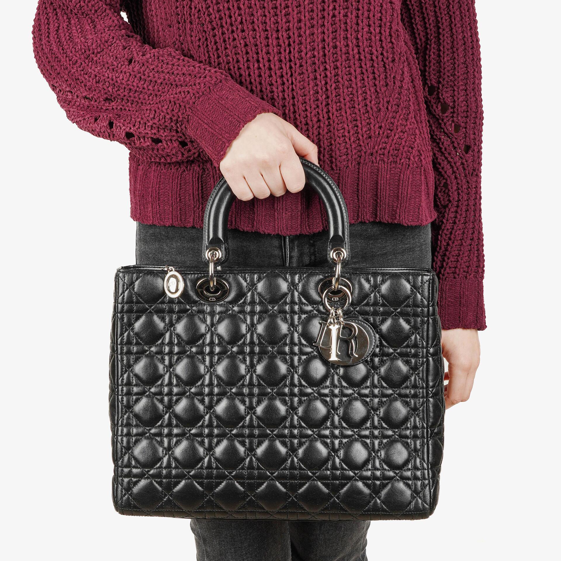 Christian Dior Large Lady Dior Black Cannage Quilted Lambskin Handbag, 2010