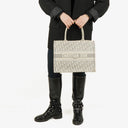 Christian Dior Medium Ecru and Gray Oblique Embroidery Book Tote